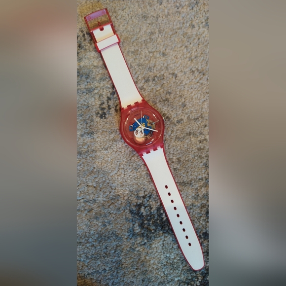 🆕 Swatch Clownfish SUOR102 Red/White Transparent Reversible Band Swatch